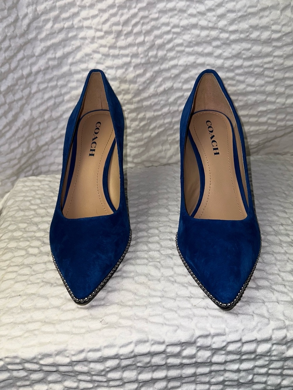 Royal Blue COACH Suede Heels